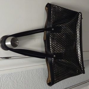 A.BELLUCCI black and gold leather satchel.